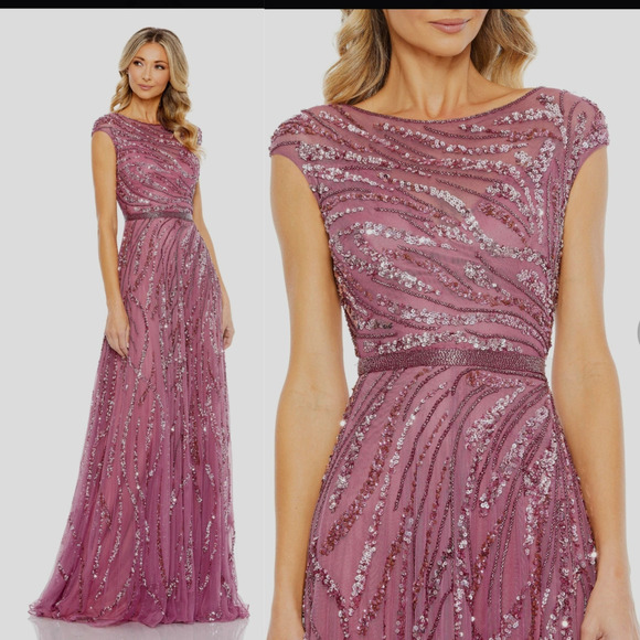 Mac Duggal 5445 Purple Pink Plum Embellished Cap Sleeve Evening Gown Dress 8 - Picture 5 of 12
